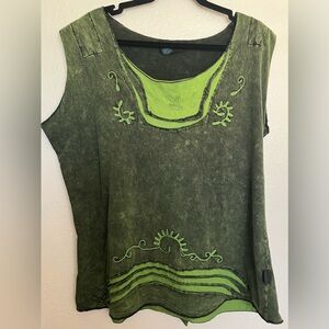 Agan Traders Green Embroidered Sleeveless Tank Top Women’s XXL Pullover